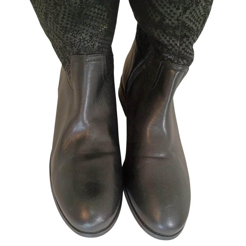 Trotters Black Snakeskin Textured Tall‎ Riding Boots Side Zip Buckle 10.5M